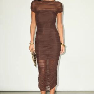 Lulu's Chocolate Sheer Midi Dress